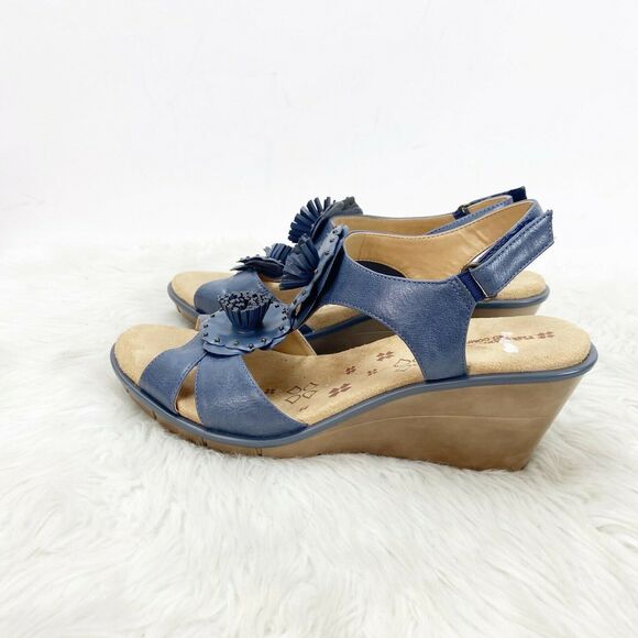 Naturalizer 9 N Womens Blue Leather Explorer Floral Detail Wedged Sandals - Picture 4 of 11